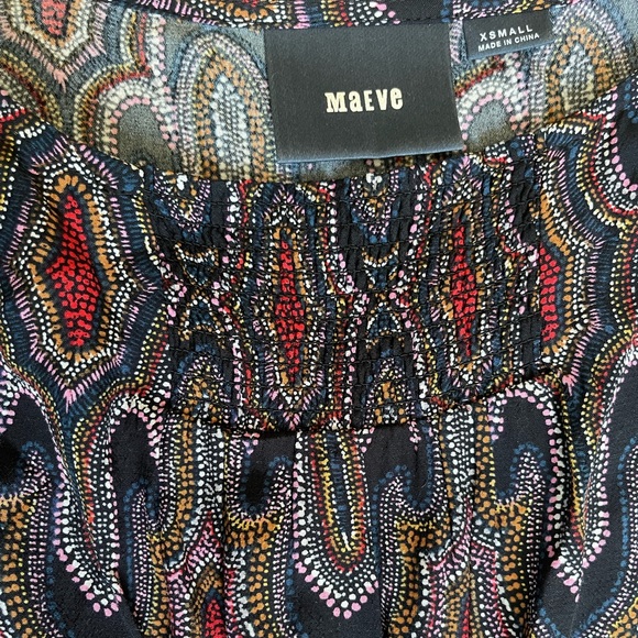 Maeve Evaline smocked dress size xsmall geometric multi color Anthropologie - Picture 4 of 11